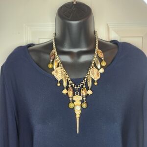 Bohemian Tribal-Inspired Statement Necklace – Mixed Materials with Pendant